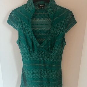 XOXO Teal Lace with Gold Interspersed in the Design V-Neck Blouse